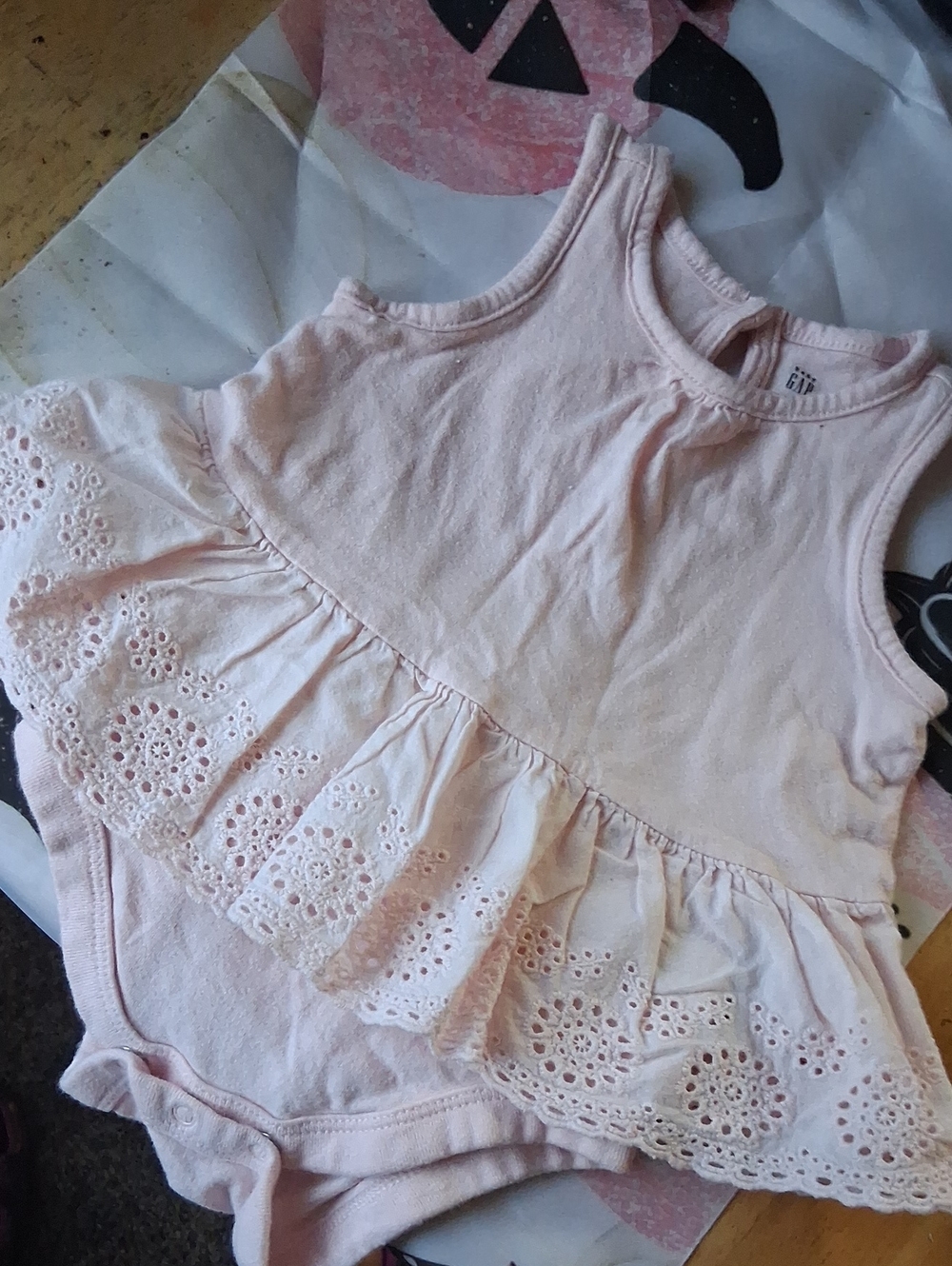 GAP Light Pink Eyelet Ruffle Tank Bodysuit